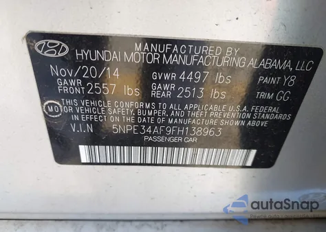 2015 Hyundai Sonata Sport из США, поврежденный, VIN 5NPE34AF9FH138963